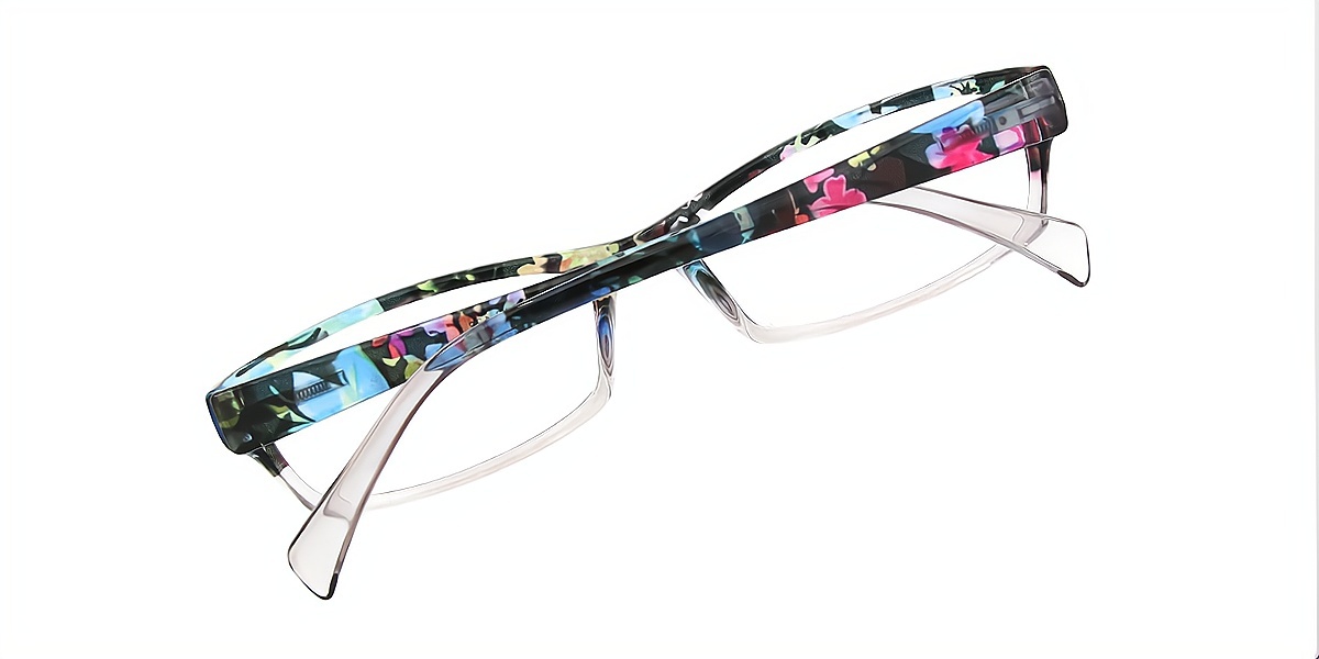 Floral Rectangle Retro Ornate Plastic Eyeglasses