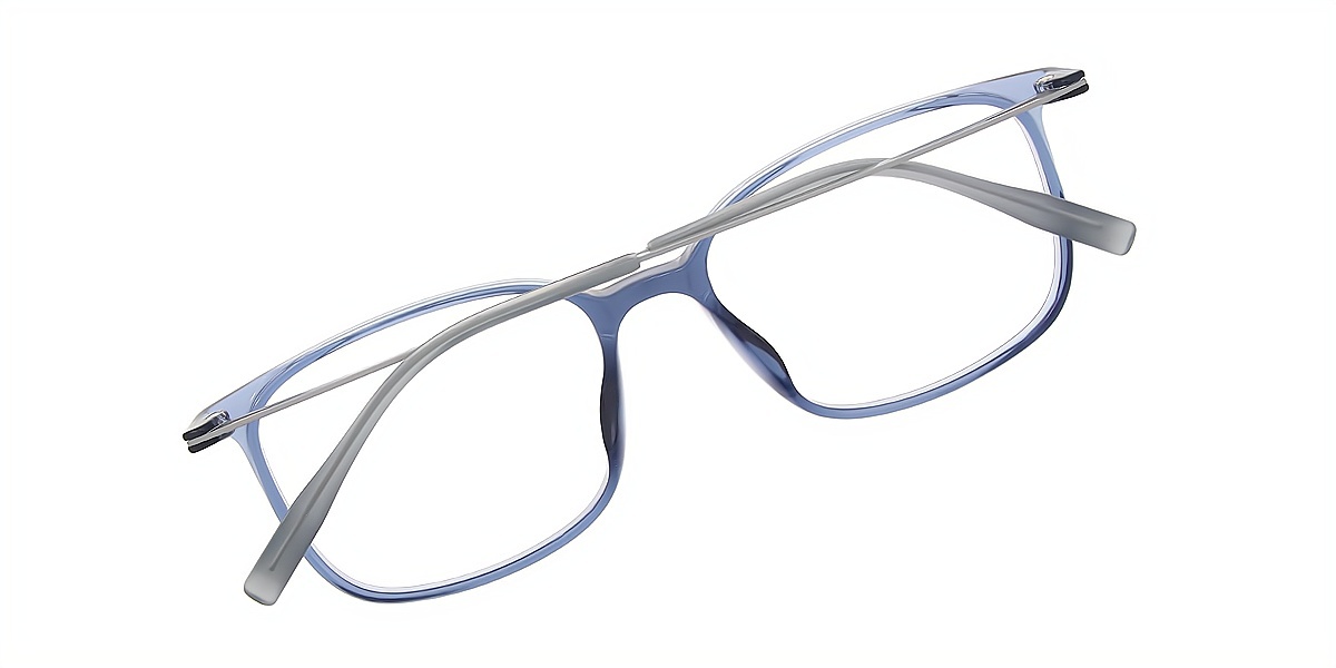 Blue Rectangle Simple Lightweight Mixed Materials Eyeglasses
