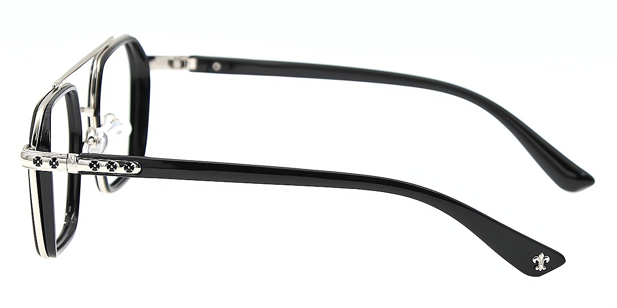 Black Aviator Chic Oversized Mixed Materials Eyeglasses