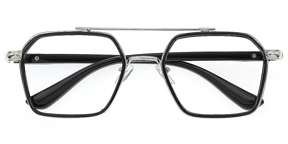 Black Aviator Chic Oversized Mixed Materials Eyeglasses