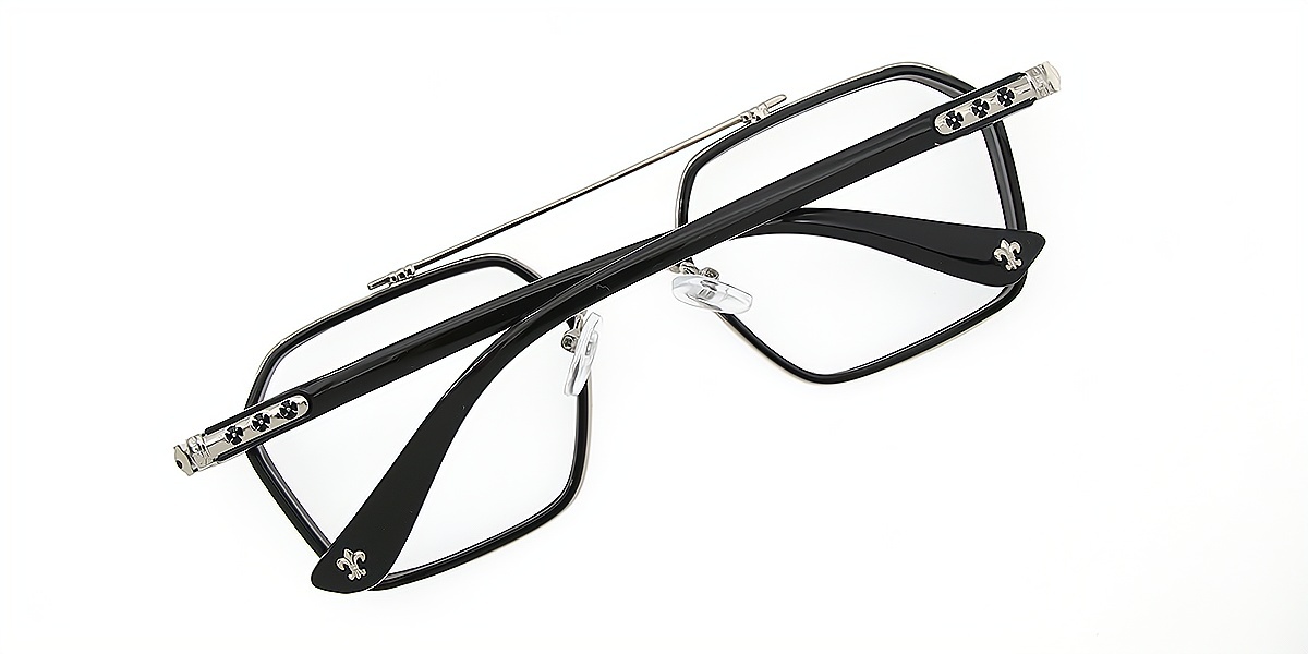 Black Aviator Chic Oversized Mixed Materials Eyeglasses