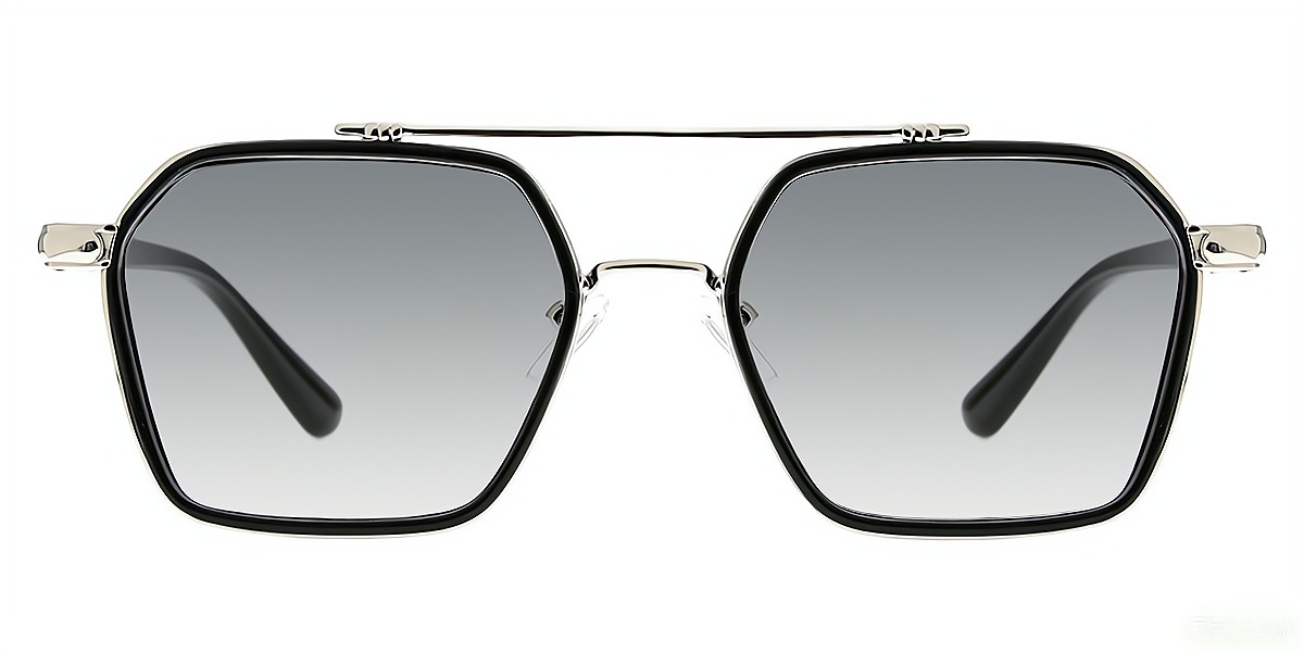 Black Aviator Chic Oversized Mixed Materials Eyeglasses