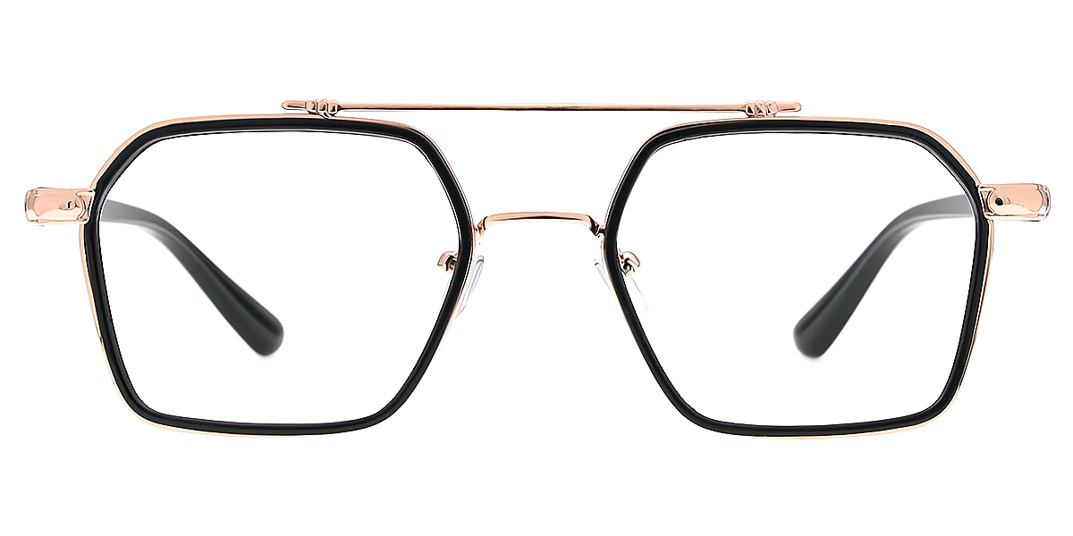 Golden Aviator Chic Oversized Mixed Materials Eyeglasses