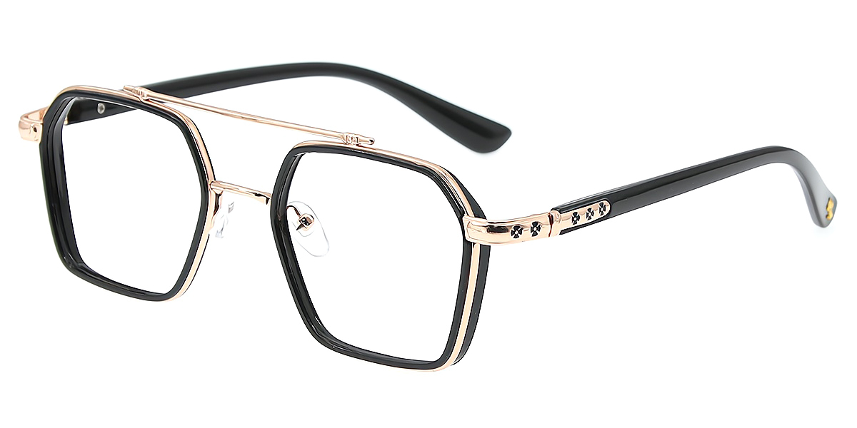 Golden Aviator Chic Oversized Mixed Materials Eyeglasses