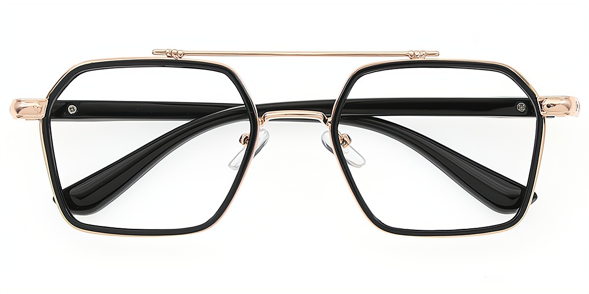 Golden Aviator Chic Oversized Mixed Materials Eyeglasses