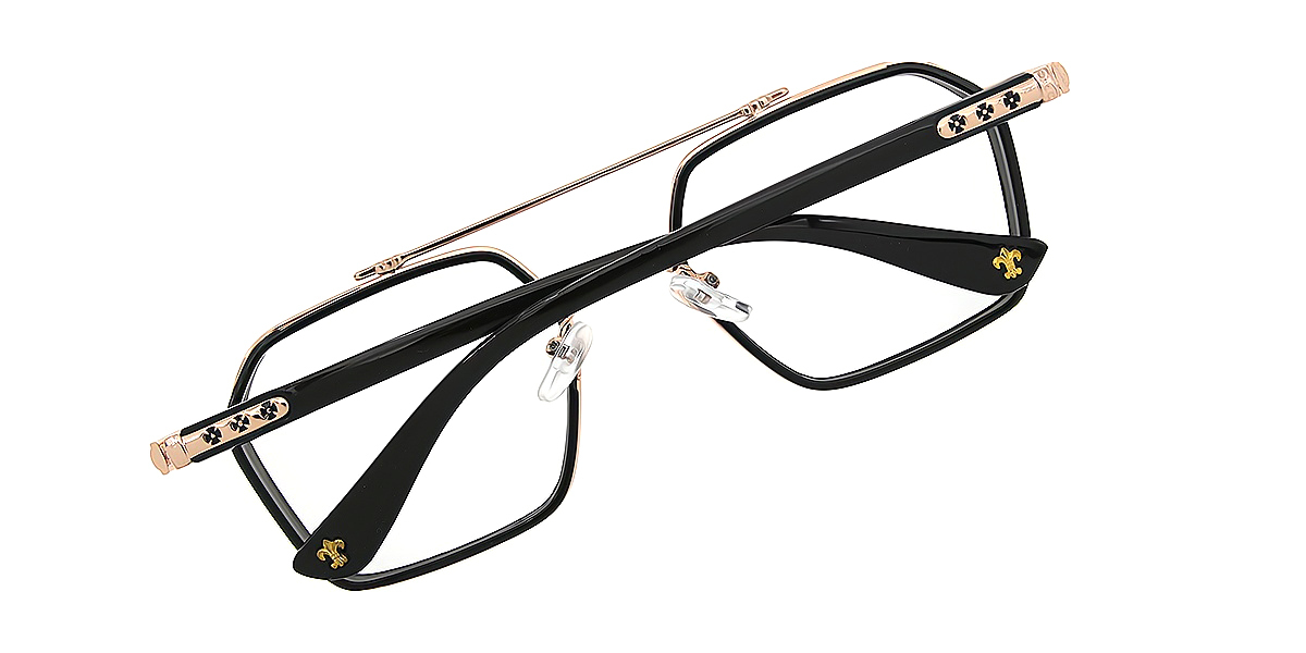Golden Aviator Chic Oversized Mixed Materials Eyeglasses