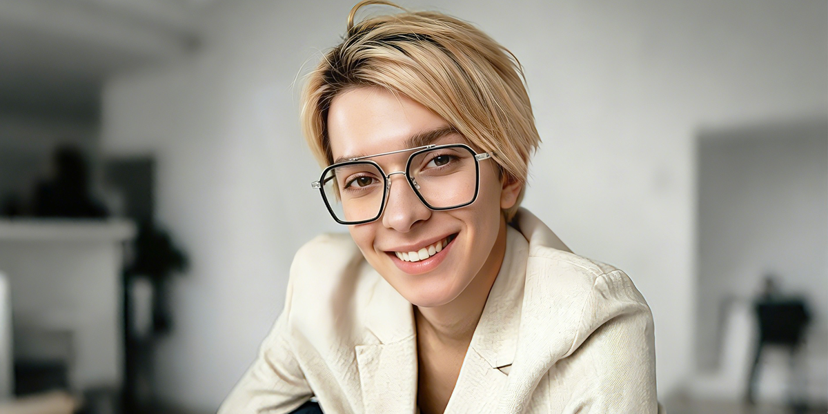 Black Aviator Chic Oversized Mixed Materials Eyeglasses