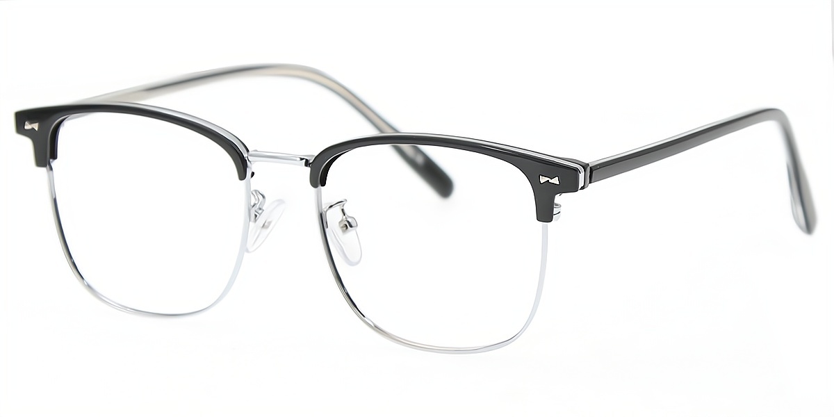 Black Browline Classic Mixed Materials Eyeglasses