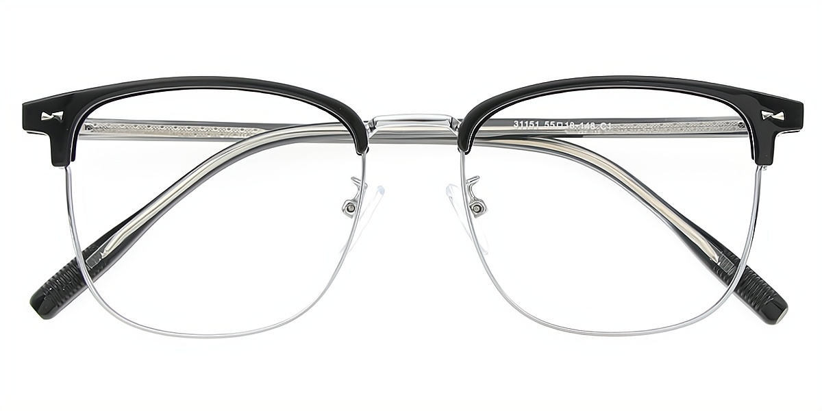 Black Browline Classic Mixed Materials Eyeglasses
