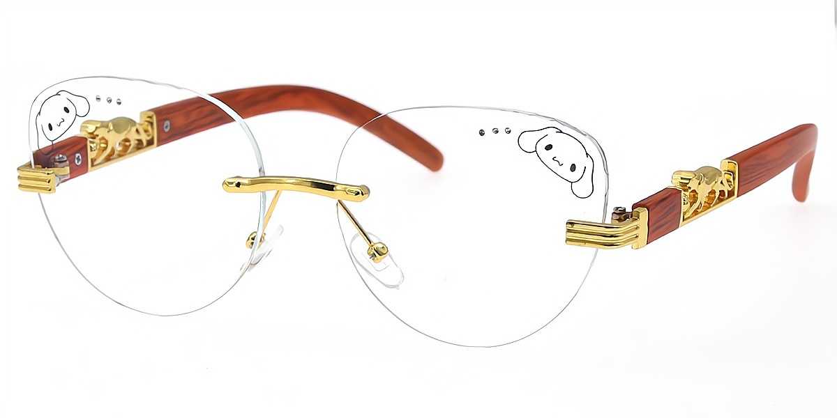 Golden Cat Eye Unique Geek-Chic Mixed Materials Eyeglasses