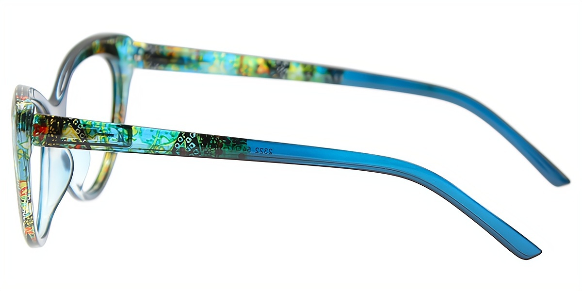 Blue Floral Cat Eye Retro Plastic Eyeglasses