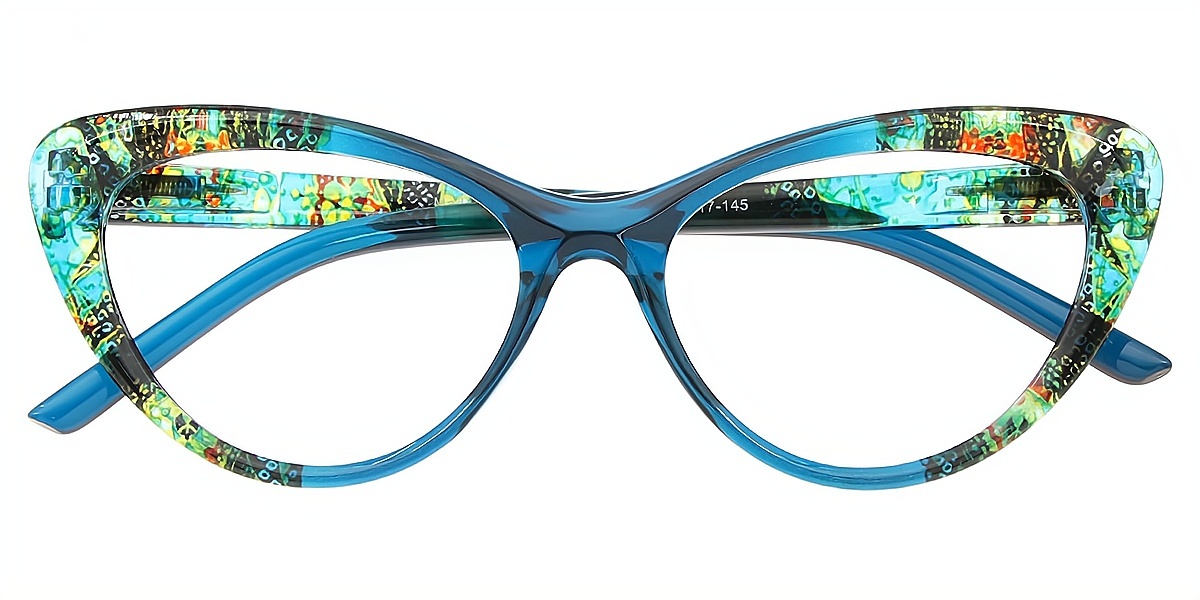 Blue Floral Cat Eye Retro Plastic Eyeglasses