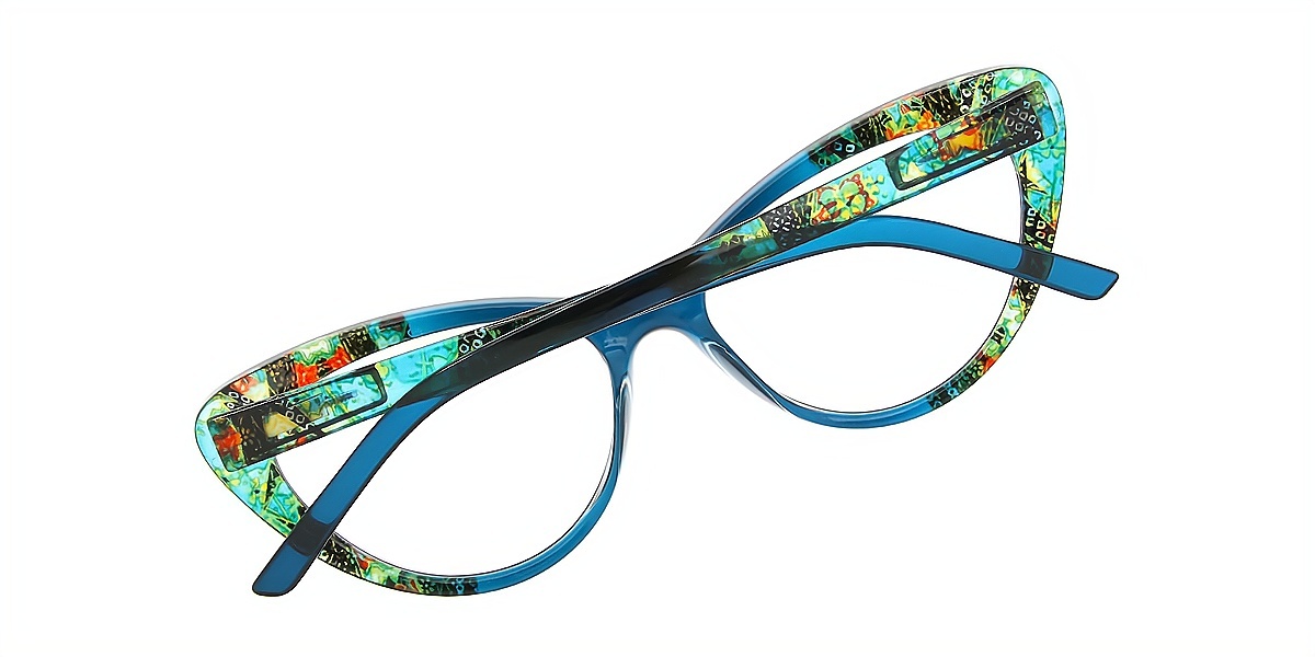 Blue Floral Cat Eye Retro Plastic Eyeglasses