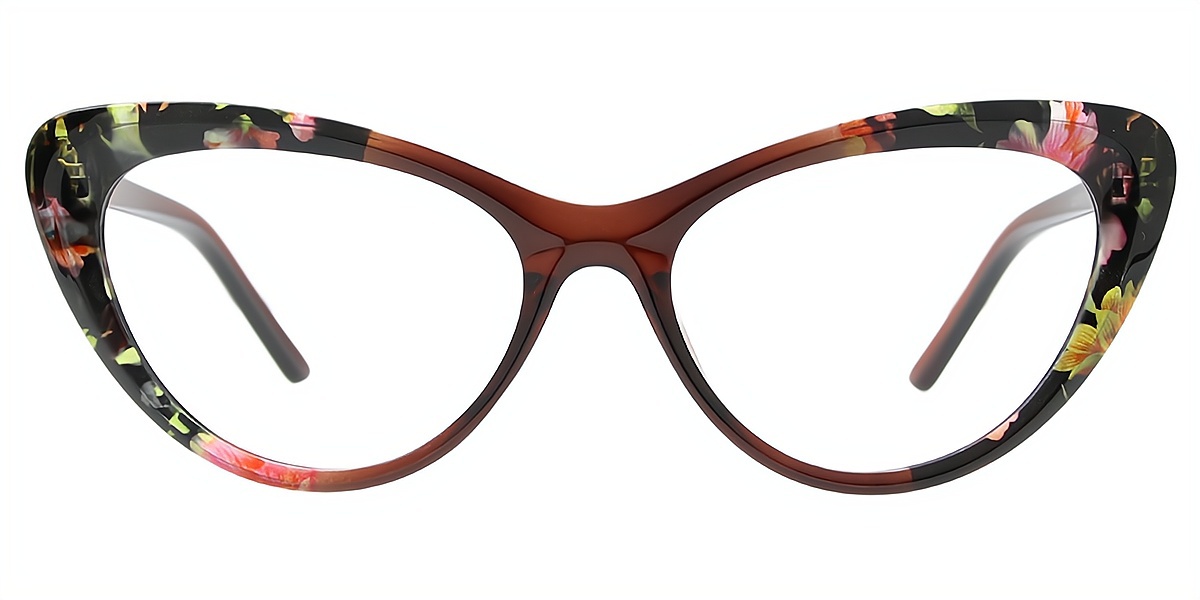 Brown Floral Cat Eye Retro Plastic Eyeglasses