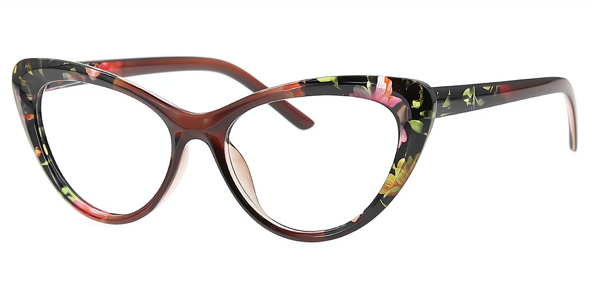 Brown Floral Cat Eye Retro Plastic Eyeglasses