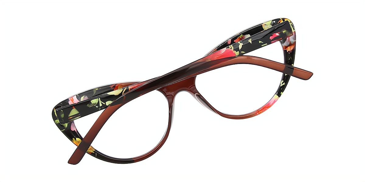 Brown Floral Cat Eye Retro Plastic Eyeglasses