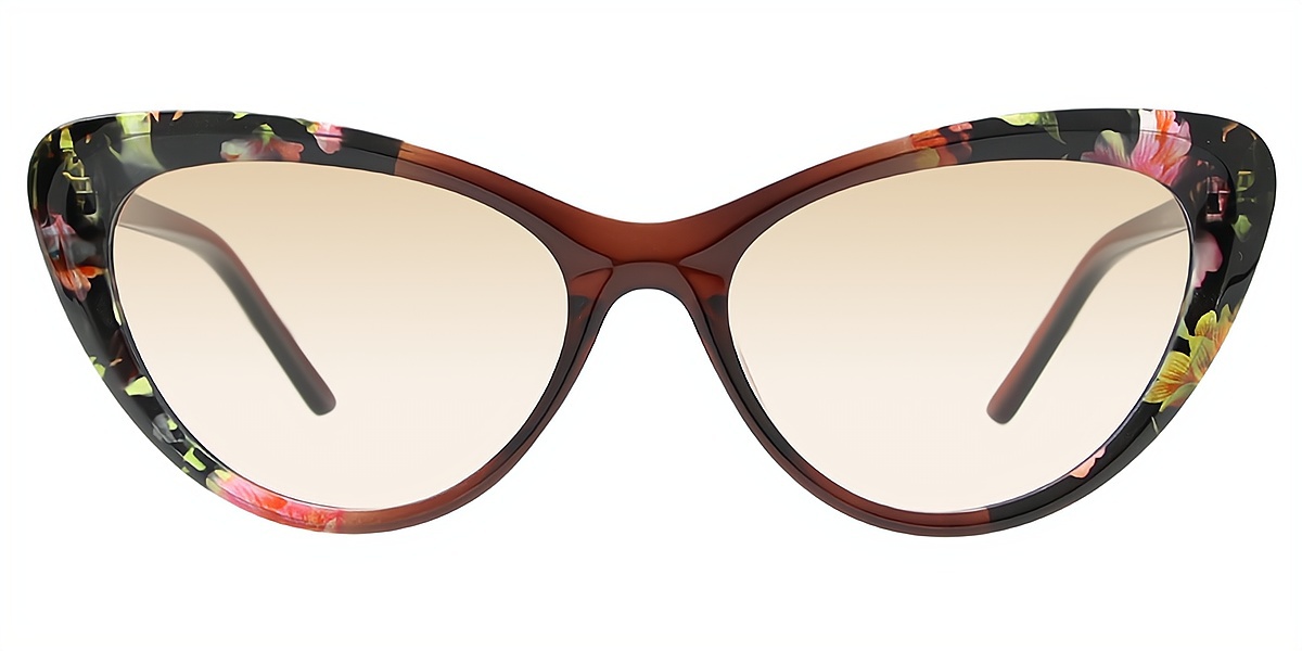 Brown Floral Cat Eye Retro Plastic Eyeglasses