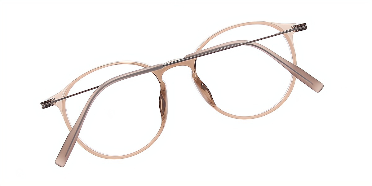 Light Brown Round Simple Mixed Materials Eyeglasses