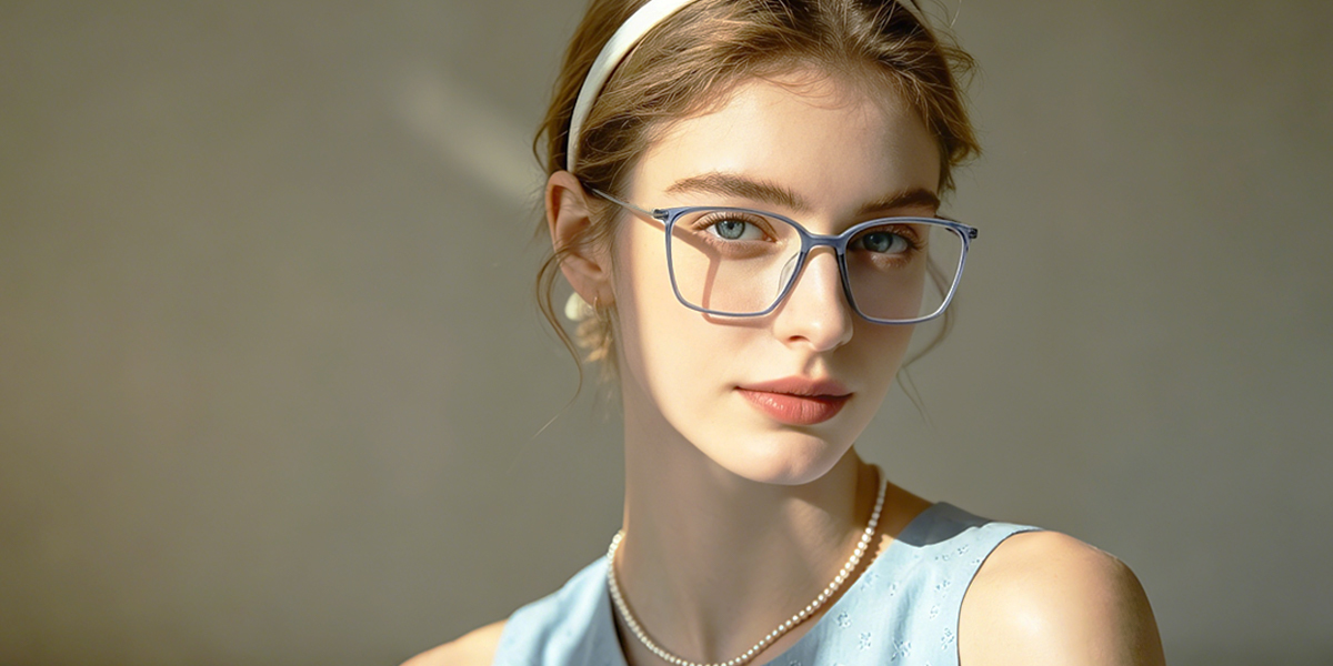 Light Blue Rectangle Simple Mixed Materials Eyeglasses