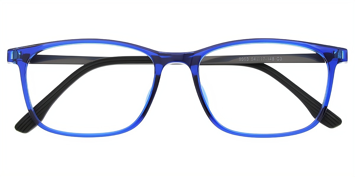 Blue Rectangle Simple Mixed Materials Eyeglasses