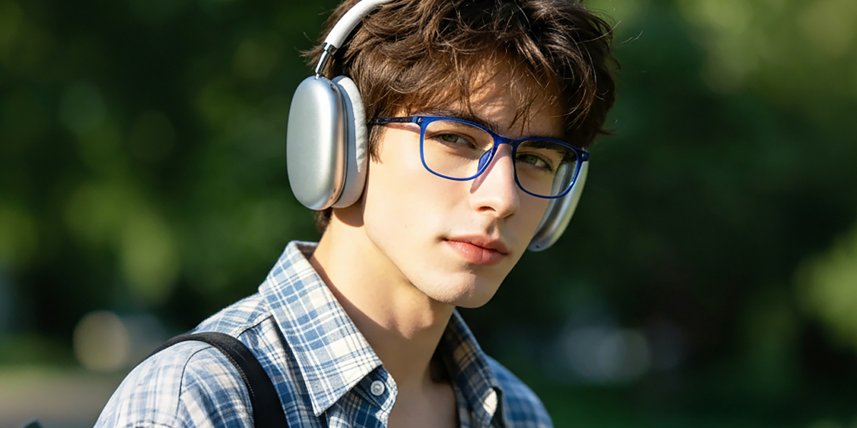 Blue Rectangle Simple Mixed Materials Eyeglasses