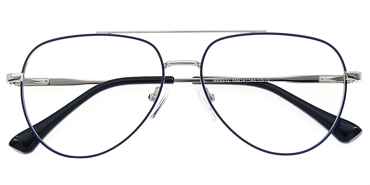 Blue Aviator Classic Metal Eyeglasses