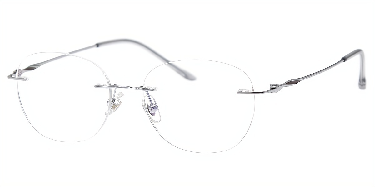 Silver Oval Simple Titanium Eyeglasses