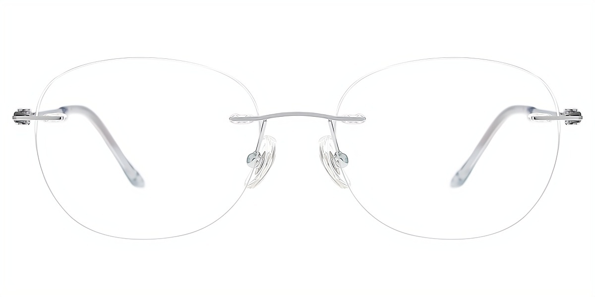Silver Oval Simple Titanium Eyeglasses