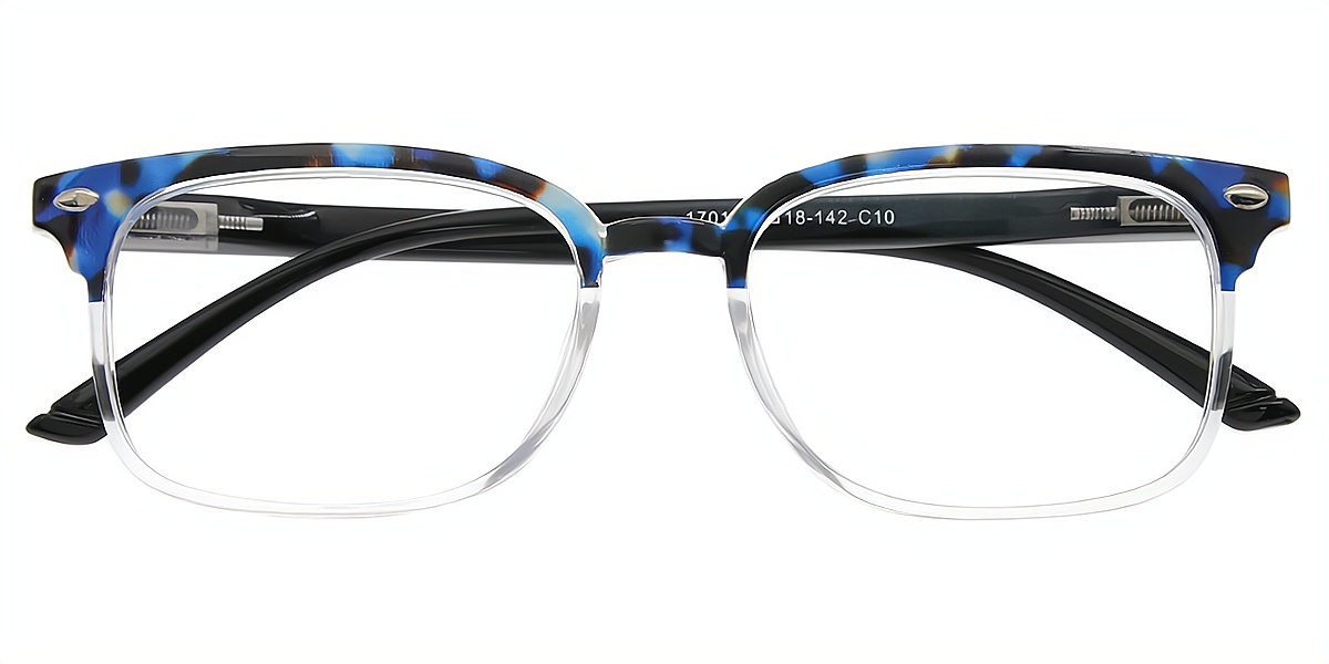 Blue Rectangle Retro Plastic Eyeglasses