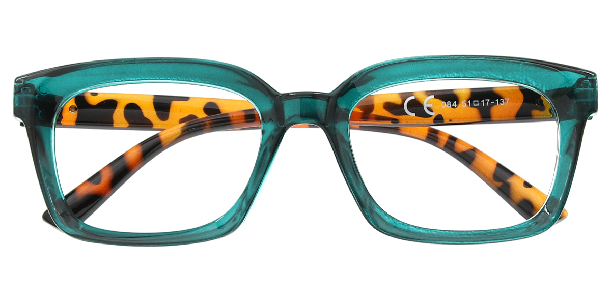 Green Rectangle Modish Plastic Eyeglasses