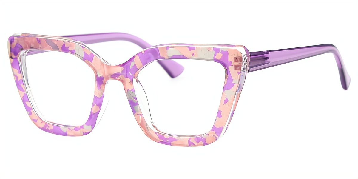 Purple Cat Eye Modish Wide Plastic Eyeglasses