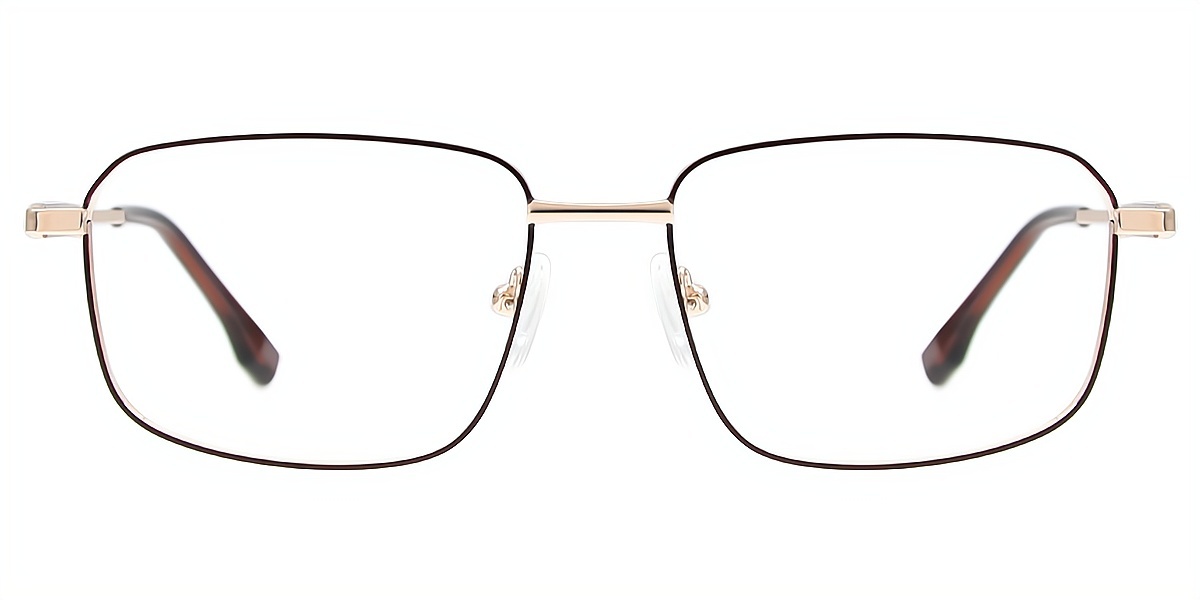 Brown Rectangle Classic Metal Eyeglasses