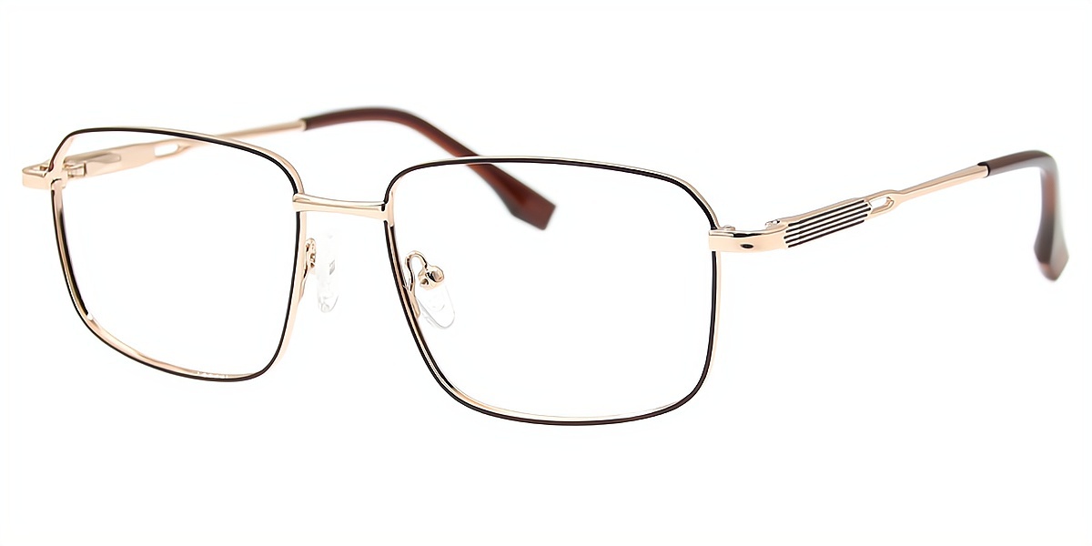 Brown Rectangle Classic Metal Eyeglasses