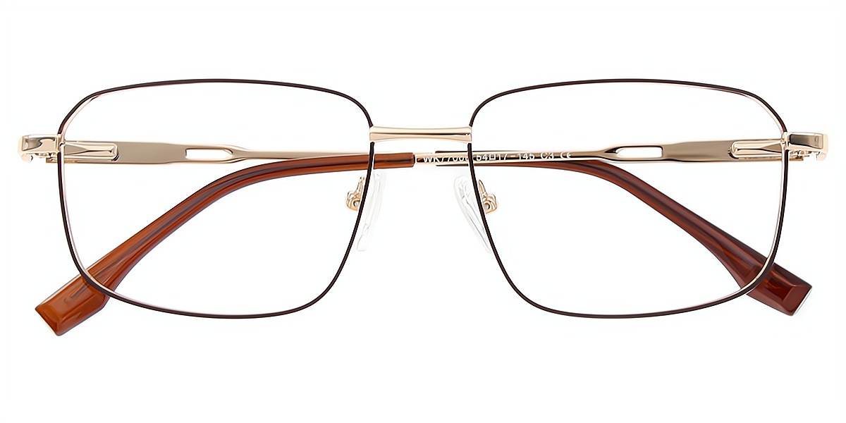 Brown Rectangle Classic Metal Eyeglasses