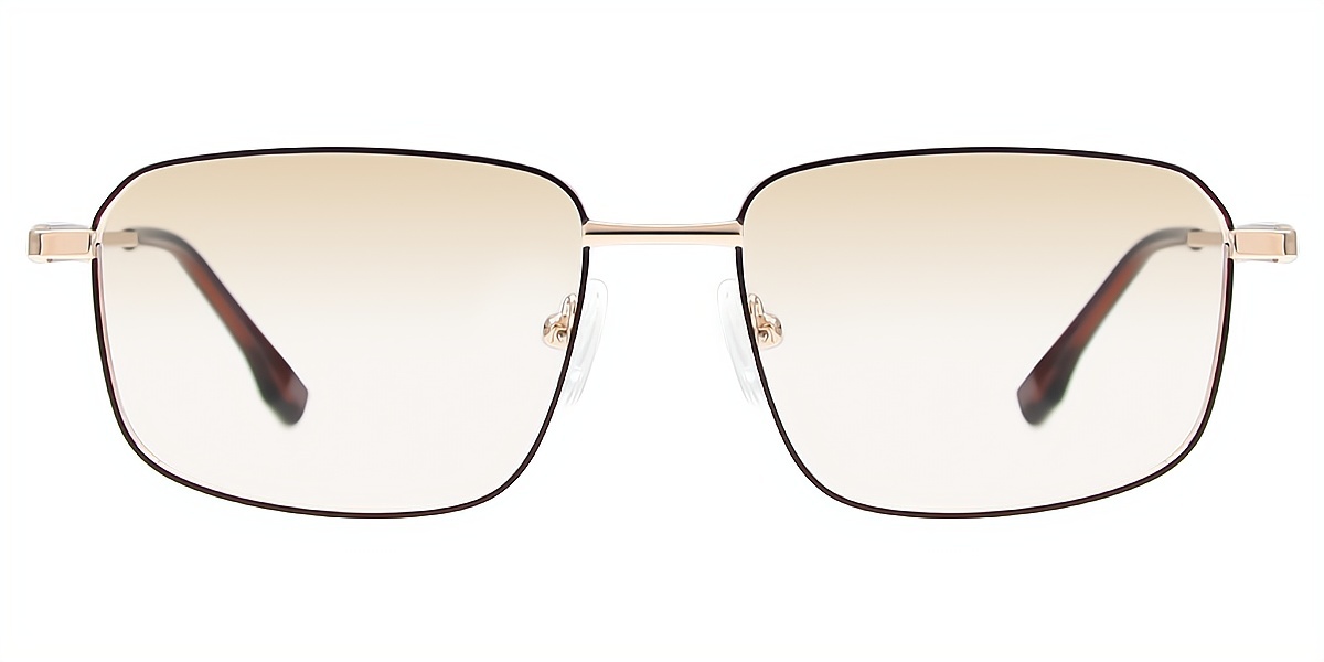 Brown Rectangle Classic Metal Eyeglasses