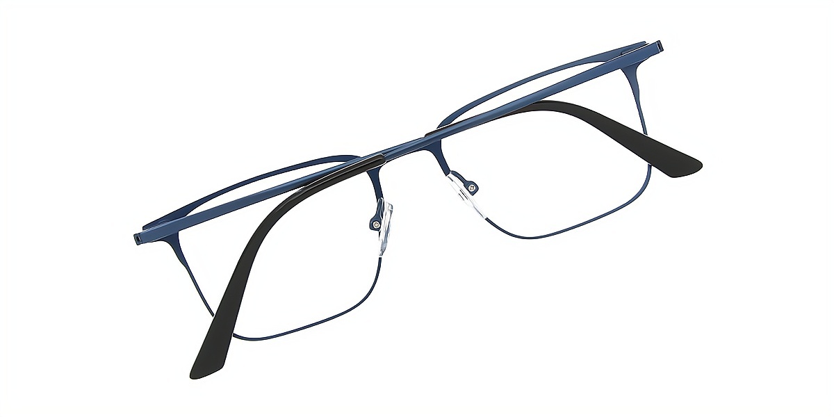 Blue Rectangle Elegant Metal Eyeglasses