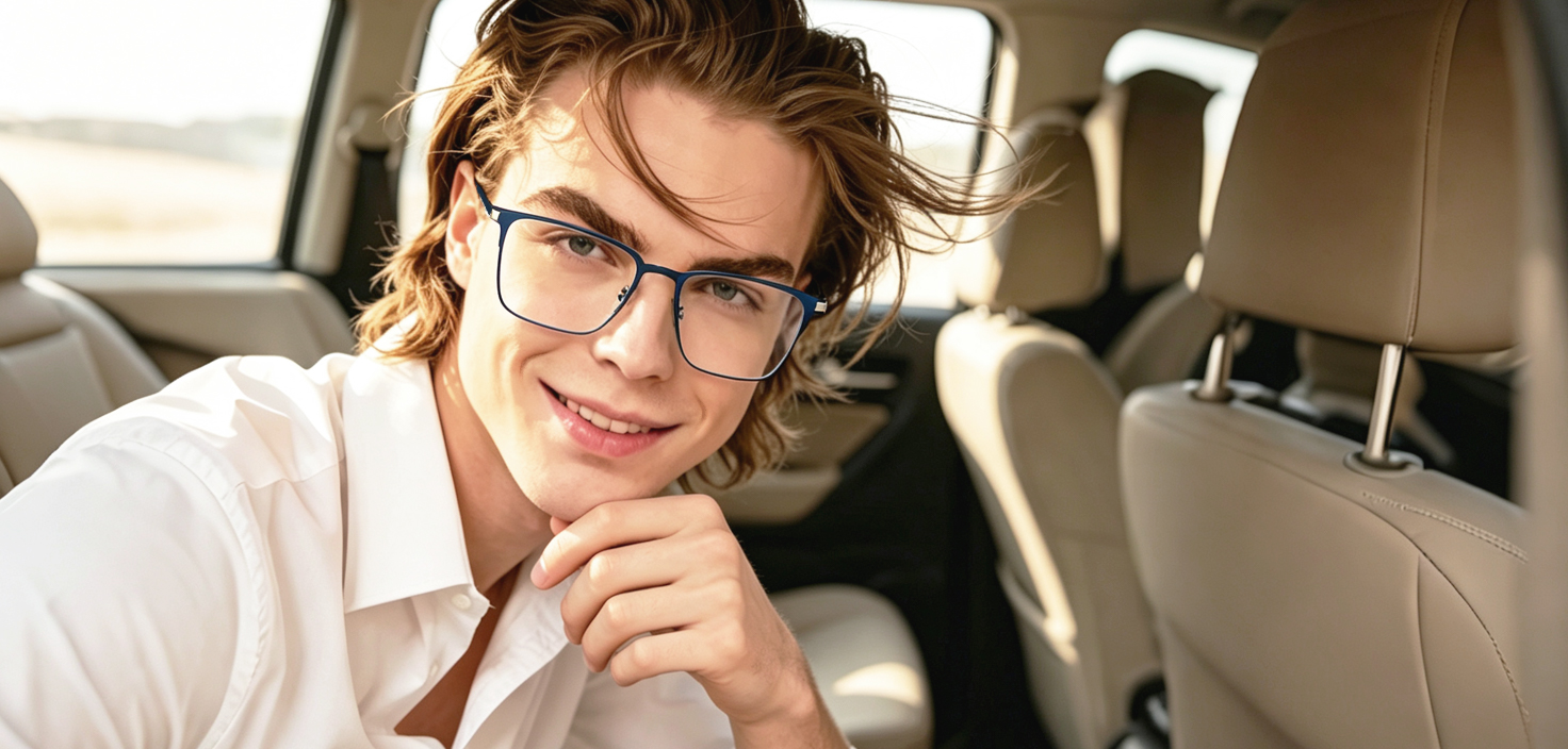 Blue Rectangle Elegant Metal Eyeglasses