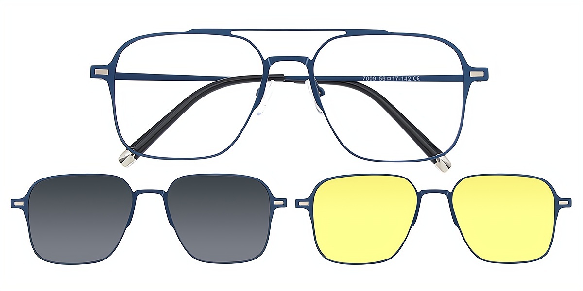 Blue Aviator Geek-Chic Oversized Metal Eyeglasses