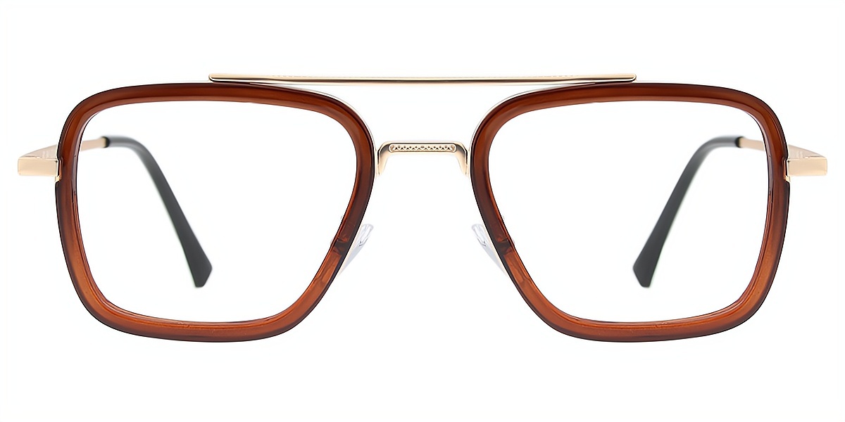 Brown Aviator Chic Mixed Materials Eyeglasses