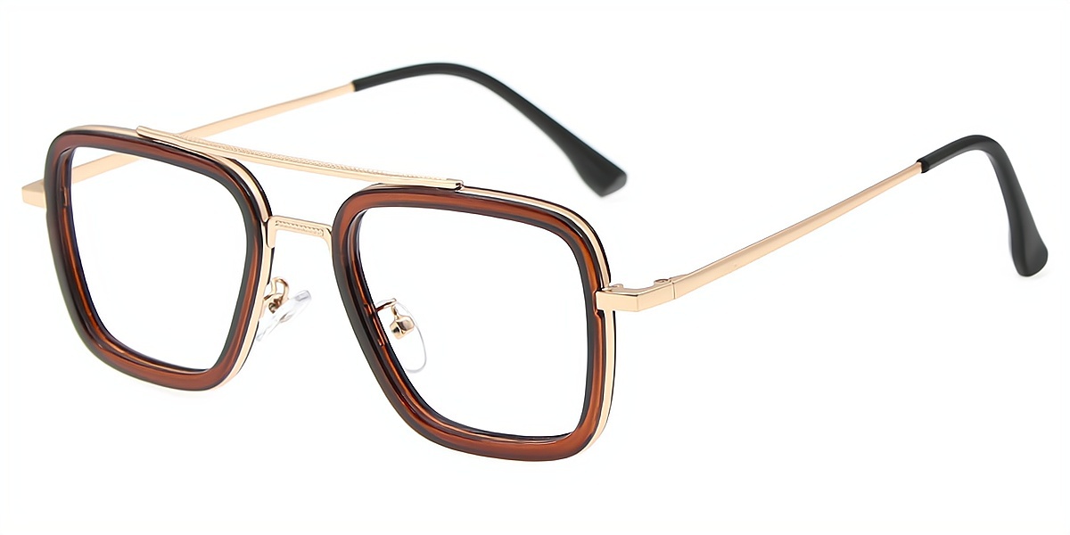 Brown Aviator Chic Mixed Materials Eyeglasses
