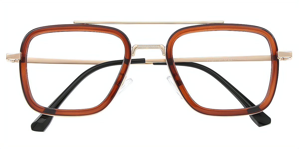 Brown Aviator Chic Mixed Materials Eyeglasses