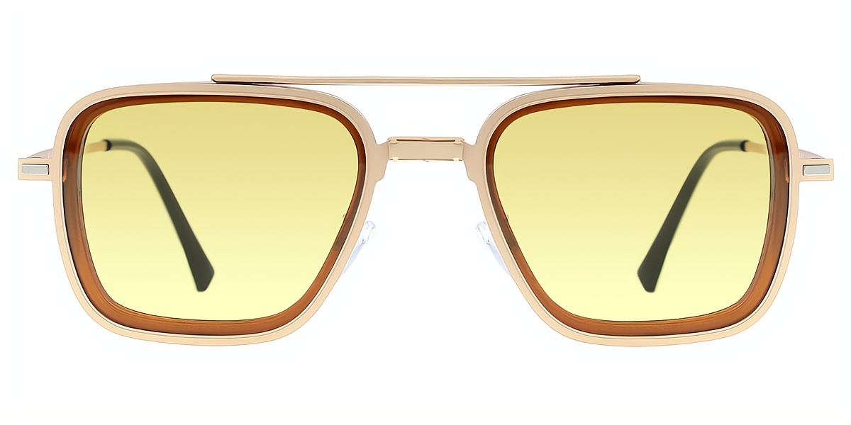 Brown Aviator Chic Mixed Materials Eyeglasses