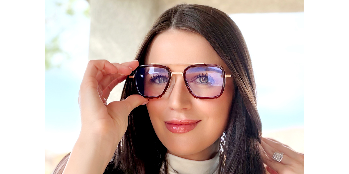 Brown Aviator Chic Mixed Materials Eyeglasses