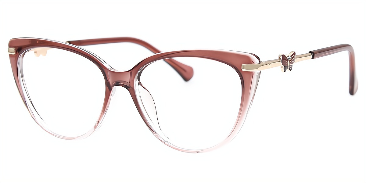 Brown Cat Eye Elaborate Elegant Mixed Materials Eyeglasses