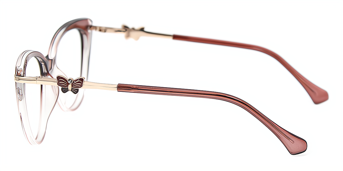 Brown Cat Eye Elaborate Elegant Mixed Materials Eyeglasses