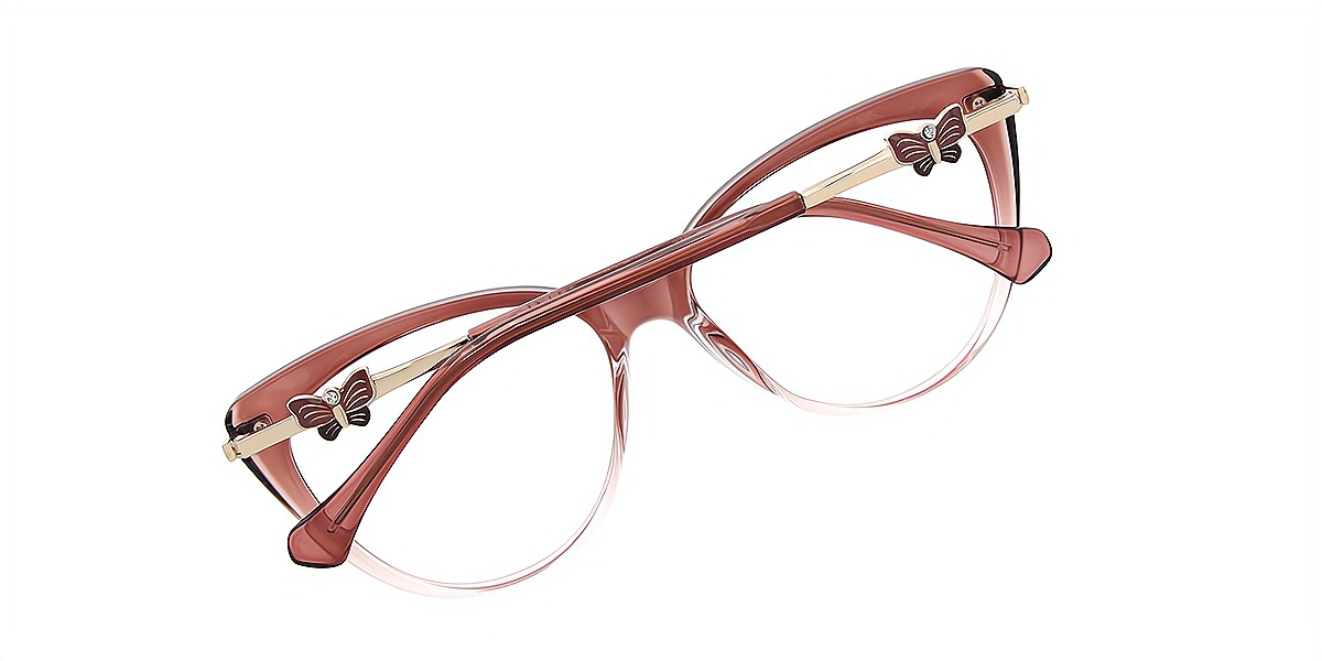 Brown Cat Eye Elaborate Elegant Mixed Materials Eyeglasses