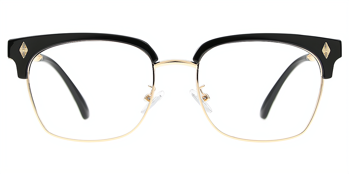 Black Browline Elaborate Mixed Materials Eyeglasses
