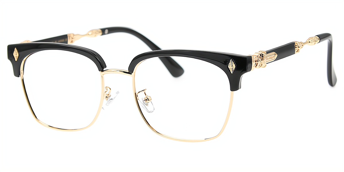Black Browline Elaborate Mixed Materials Eyeglasses