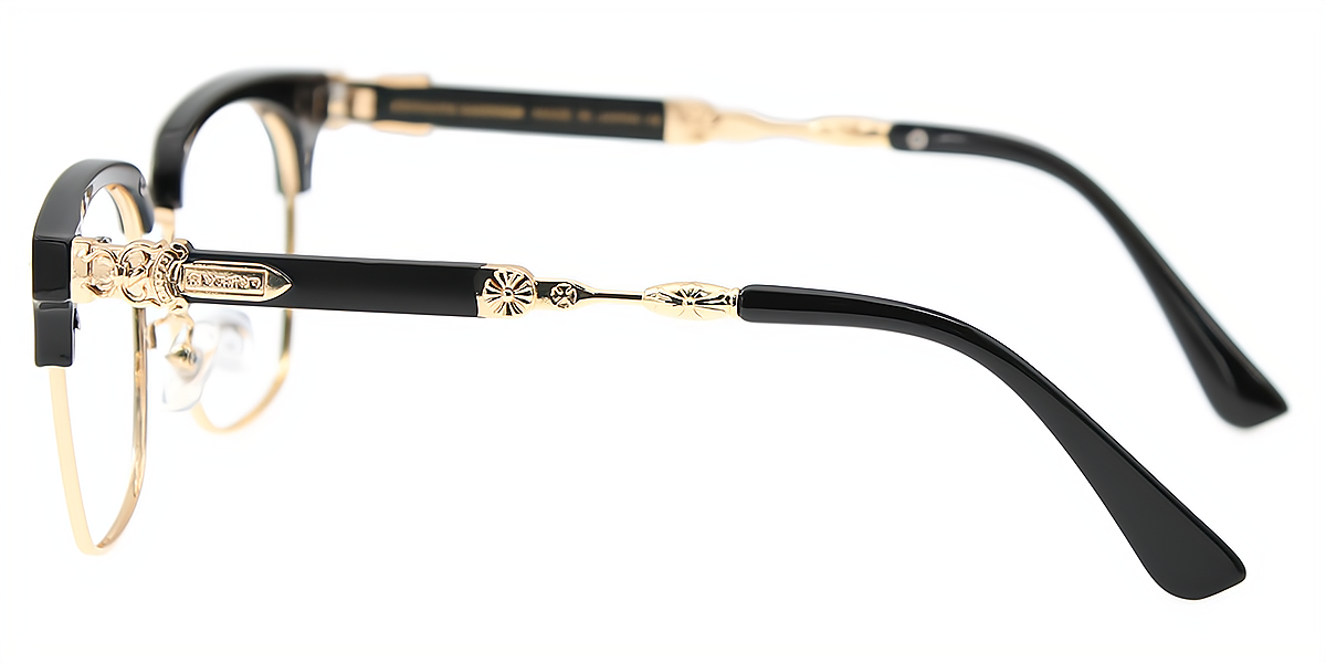 Black Browline Elaborate Mixed Materials Eyeglasses