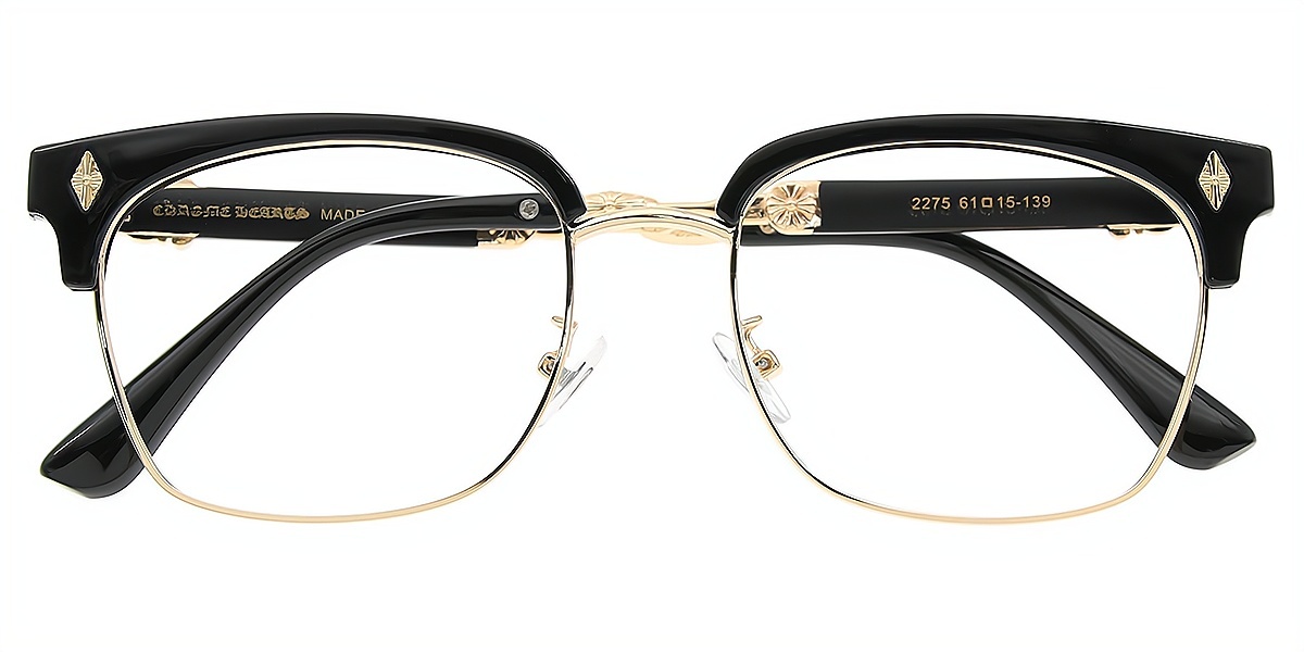 Black Browline Elaborate Mixed Materials Eyeglasses